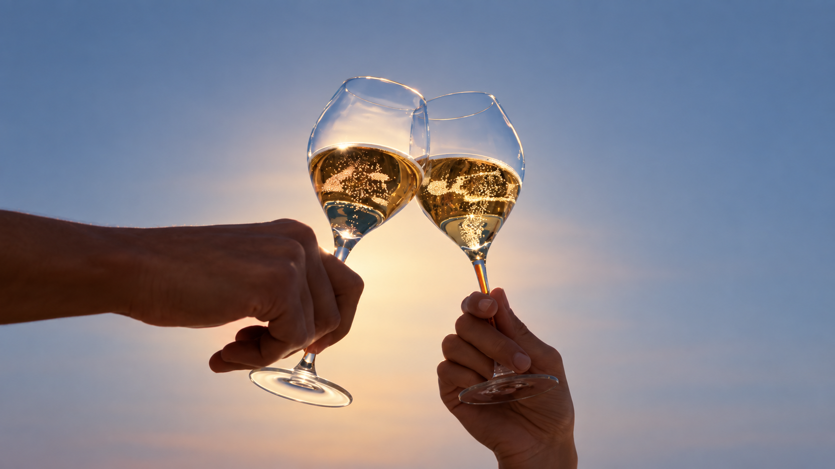 A toast with wine in the evening light